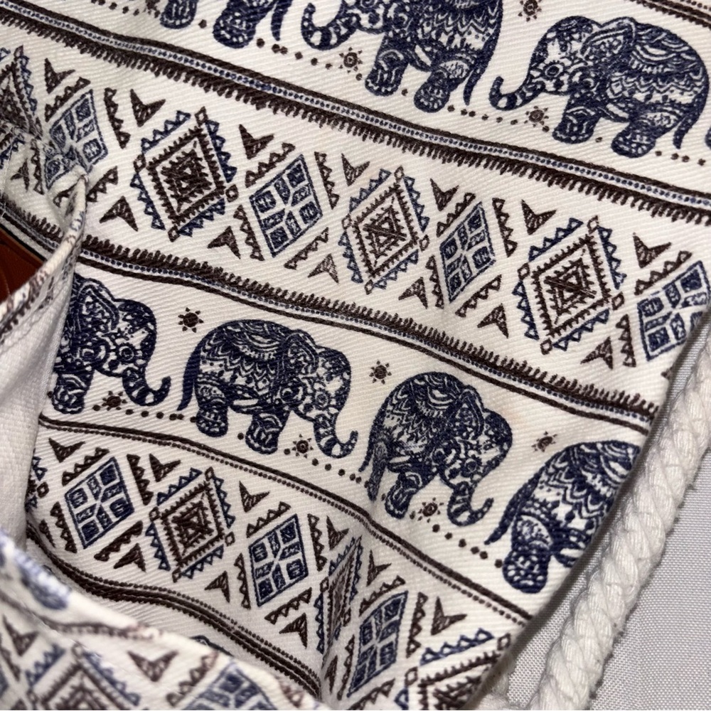 Canvas Elephant Print Drawstring Backpack Bohemia… - image 7